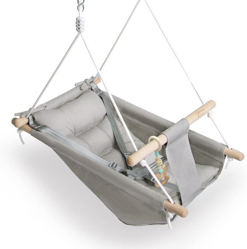 gladswing Baby Swing Indoor and Outdoor, Canvas Hammock Swing for Baby to Toddler with a Comfortable Seat, Macaroon Wooden Toy, Adjustable 5-Point Harness,3 Modes,Gift for Baby Boys Girls, Grey - Image 1